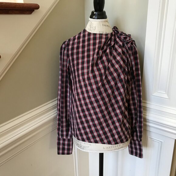 Isabel Marant Etoile Olympe Plaid Check Blouse Top Shirt Womens 40 8 Black Red - Picture 3 of 13